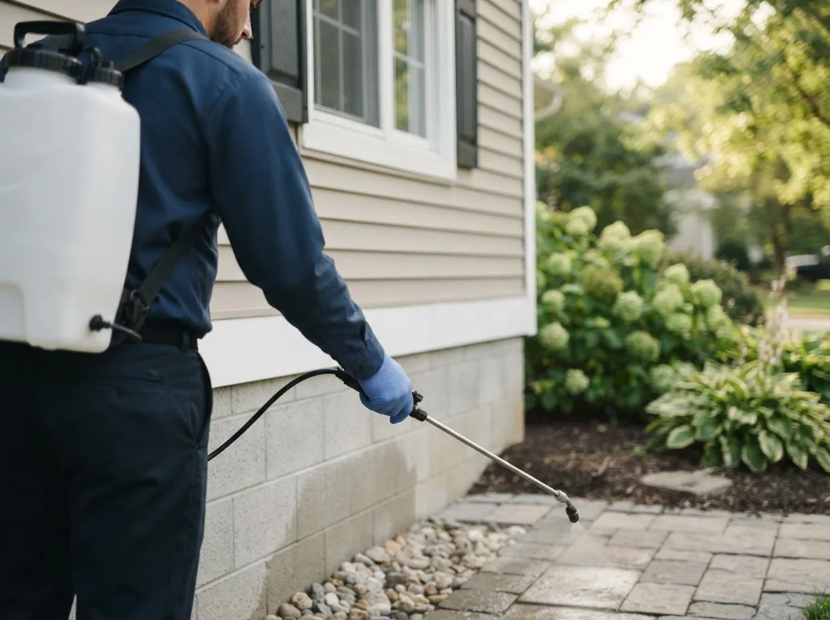 Pest control technician inspecting a home in Tiff City, MO